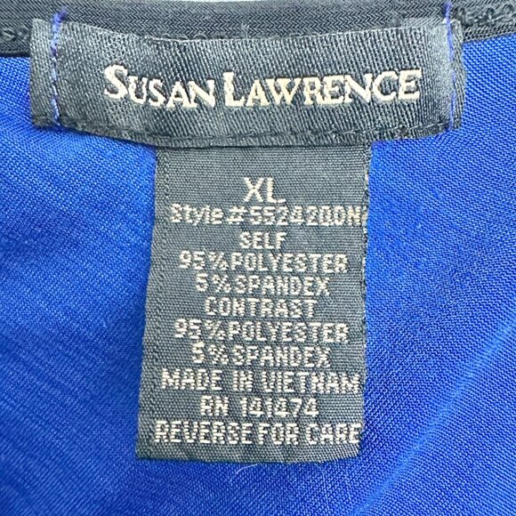 Susan Lawrence Top XL Blue 3/4 Sleeve Silver Embellishments Black Trim Accents - Picture 3 of 8